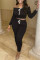 Black Fashion Casual Solid Basic Off the Shoulder Long Sleeve Two Pieces