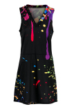 Black Fashion Casual Print Basic V Neck Sleeveless Dress