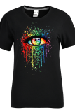 Black Fashion Street Eyes Printed Patchwork O Neck T-Shirts