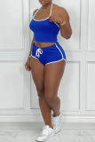 Blue Sportswear Solid Patchwork Halter Sleeveless Two Pieces
