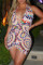 Multicolor Fashion Sexy Print Backless Asymmetrical Halter Sleeveless Dress