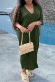 Army Green Casual Solid Patchwork V Neck Straight Dresses