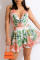 Green Fashion Print Backless Strap Design Halter Sleeveless Two Pieces