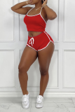 Red Sportswear Solid Patchwork Halter Sleeveless Two Pieces