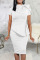 White Casual Solid Patchwork Asymmetrical With Bow O Neck One Step Skirt Dresses