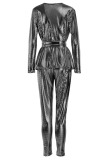 Black Fashion Slim Long-Sleeve V-Neck Two-Piece Set