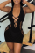Black Sexy Solid Patchwork V Neck Pencil Skirt Dresses