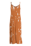 Brown Sexy Print Patchwork Spaghetti Strap Irregular Dress Dresses
