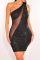 Black Sexy Patchwork Sequins One Shoulder Pencil Skirt Dresses
