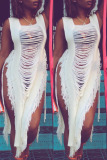 White Sexy Solid Tassel Hollowed Out Make Old Patchwork Swimwears Cover Up