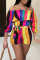 Rainbow Color Casual Print Split Joint Off the Shoulder Straight Jumpsuits
