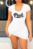 Pink Sexy Print Patchwork V Neck Pencil Skirt Dresses