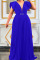 Blue Elegant Solid Patchwork Fold V Neck Loose Jumpsuits