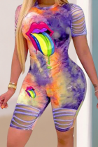 Colour Sexy Patchwork Tie-dye O Neck Skinny Jumpsuits