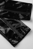 Black Fashion Street Solid Patchwork Zipper Plus Size