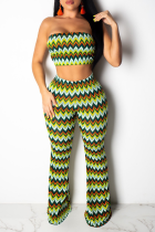 Green Sexy Print Split Joint Strapless Sleeveless Two Pieces