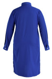 Blue Casual Solid Patchwork Buckle Turndown Collar Shirt Dress Plus Size Dresses
