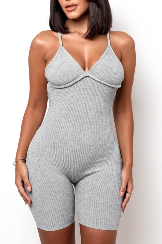 Grey Sexy Casual Solid Backless Spaghetti Strap Skinny Romper