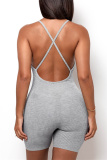 Grey Sexy Casual Solid Backless Spaghetti Strap Skinny Romper