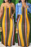 Rainbow Color Sexy Casual Striped Print Backless Spaghetti Strap Long Dress Dresses