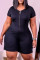Black Fashion Casual Solid Split Joint Zipper O Neck Short Sleeve Skinny Romper