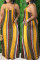 Yellow Sexy Casual Striped Print Backless Spaghetti Strap Long Dress Dresses