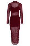 Red Sexy Solid Patchwork O Neck Wrapped Skirt Dresses