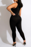 Black Casual Sportswear Solid Basic O Neck Skinny Jumpsuits