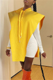 Yellow Fashion Casual Solid Asymmetrical Hooded Collar Tops