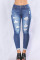 Light Blue Casual Street Solid Ripped Make Old Patchwork High Waist Regular Denim Jeans