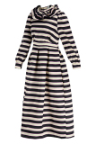 Multicolor Fashion Casual Striped Patchwork Turtleneck Long Sleeve Dresses