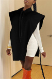 Black Fashion Casual Solid Asymmetrical Hooded Collar Tops