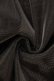 Khaki Sexy V-Neck Three-Point Sleeve High Waist Dress
