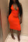 Tangerine Red Sexy Solid Patchwork Fold V Neck One Step Skirt Dresses