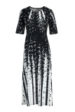 Black Fashion Casual Print Basic O Neck Long Dress
