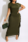 Green Casual Solid Tassel O Neck Pencil Skirt Dresses