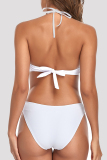 White Fashion Sexy Solid Tassel Patchwork Backless Swimwears