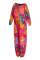 Rose Red Fashion Casual Tie Dye Printing Off the Shoulder Regular Jumpsuits