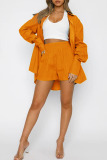 Orange Casual Solid Patchwork Buckle Turndown Collar Long Sleeve Two Pieces