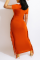 Tangerine Red Casual Solid Tassel O Neck Pencil Skirt Dresses