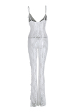 White Fashion Sexy Solid See-through Backless Spaghetti Strap Skinny Jumpsuits