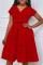 Red Fashion Casual Solid With Bow V Neck A Line Dresses