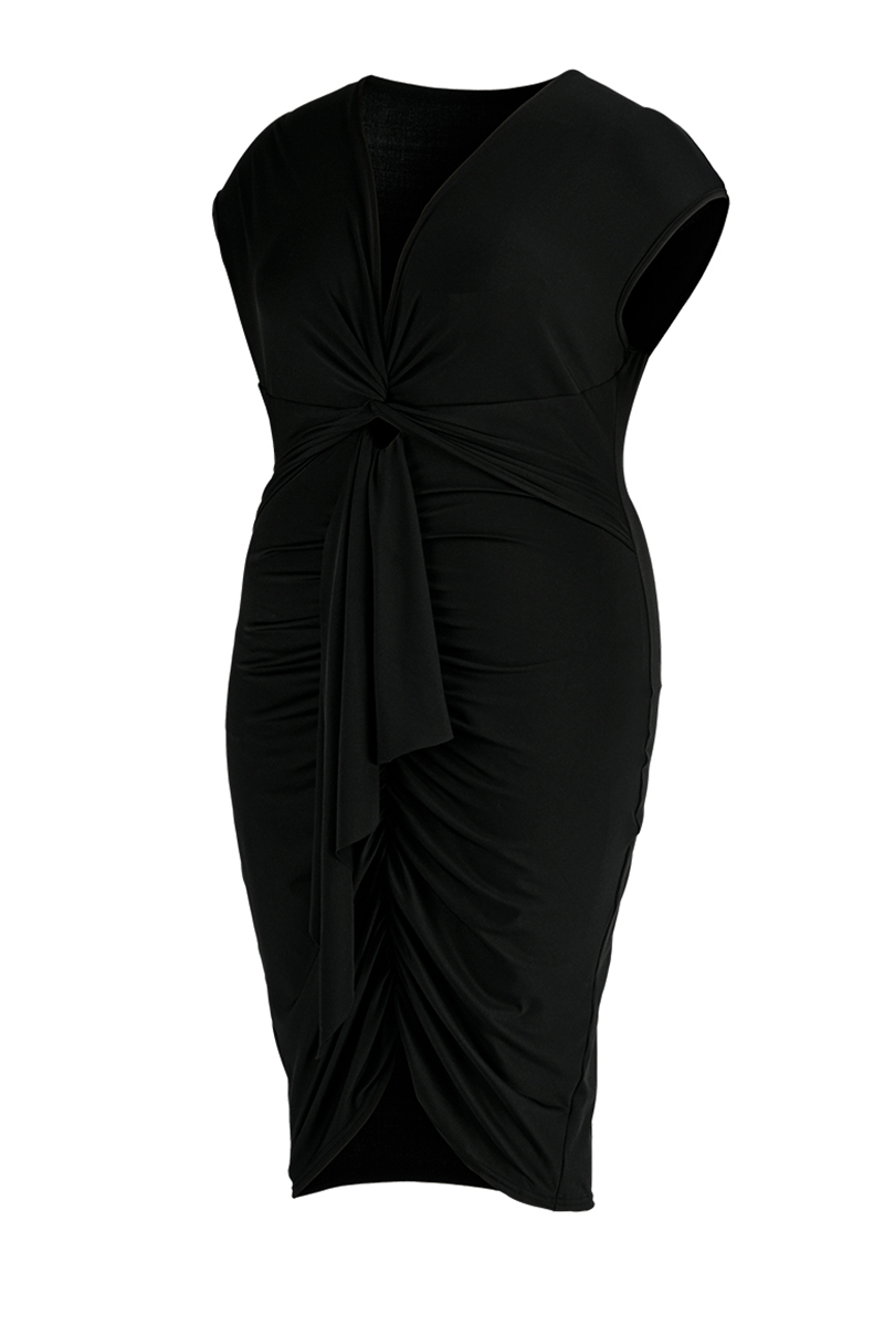 Wholesale Black Fashion Sexy Plus Size Solid Fold V Neck Sleeveless ...