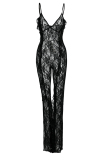 Black Fashion Sexy Solid See-through Backless Spaghetti Strap Skinny Jumpsuits