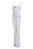 White Fashion Sexy Solid See-through Backless Spaghetti Strap Skinny Jumpsuits