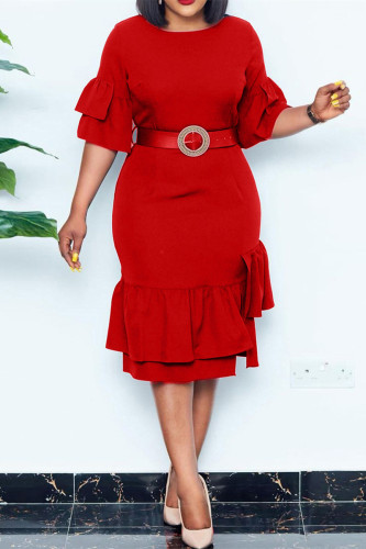 Wholesale Red Fashion Casual Solid Patchwork O Neck Short Sleeve Dress ...