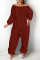Brown Fashion Casual Solid Basic Off the Shoulder Plus Size Jumpsuits (No Pocket)