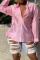 Pink Sexy Solid Backless Turndown Collar Tops