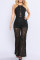 Black Fashion Sexy Solid Split Joint See-through O Neck Regular Jumpsuits
