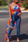 Orange Fashion Casual Print Backless Asymmetrical Oblique Collar Tops